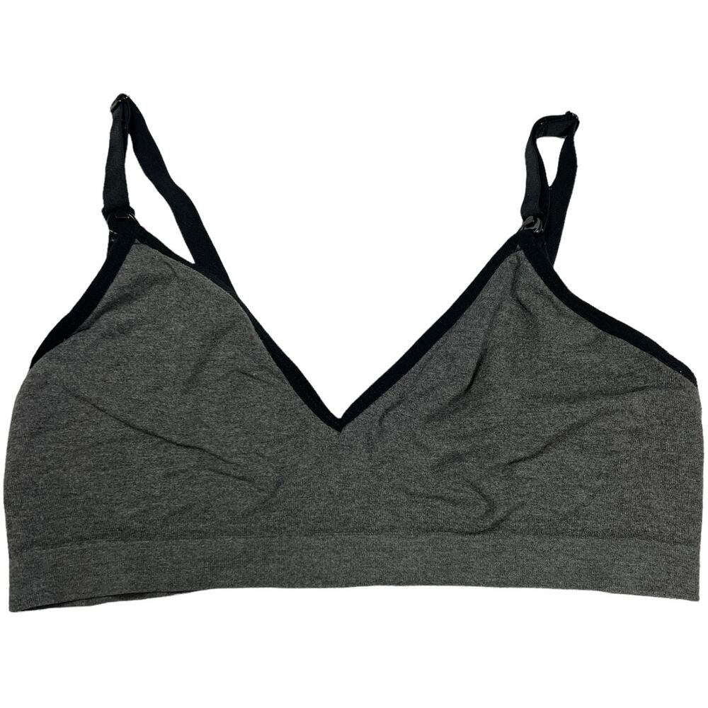 Nursing Sports Bra Grey Black Hook &‎ Eye Adjustable V-Neck Unpadded Women's XL